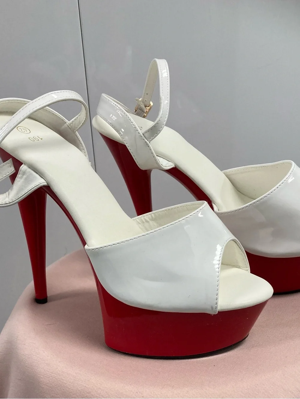 Women’s White Patent Platform Sandals with Red Sole